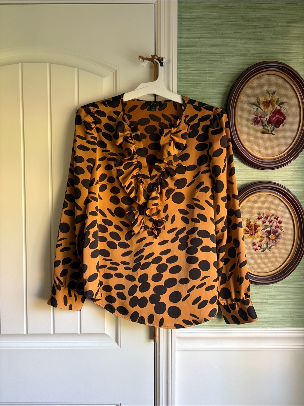 Ruffle V-Neck Animal Print Blouse